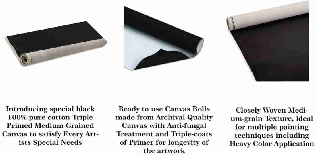 Rolled Black Cotton Art Canvas, Primed