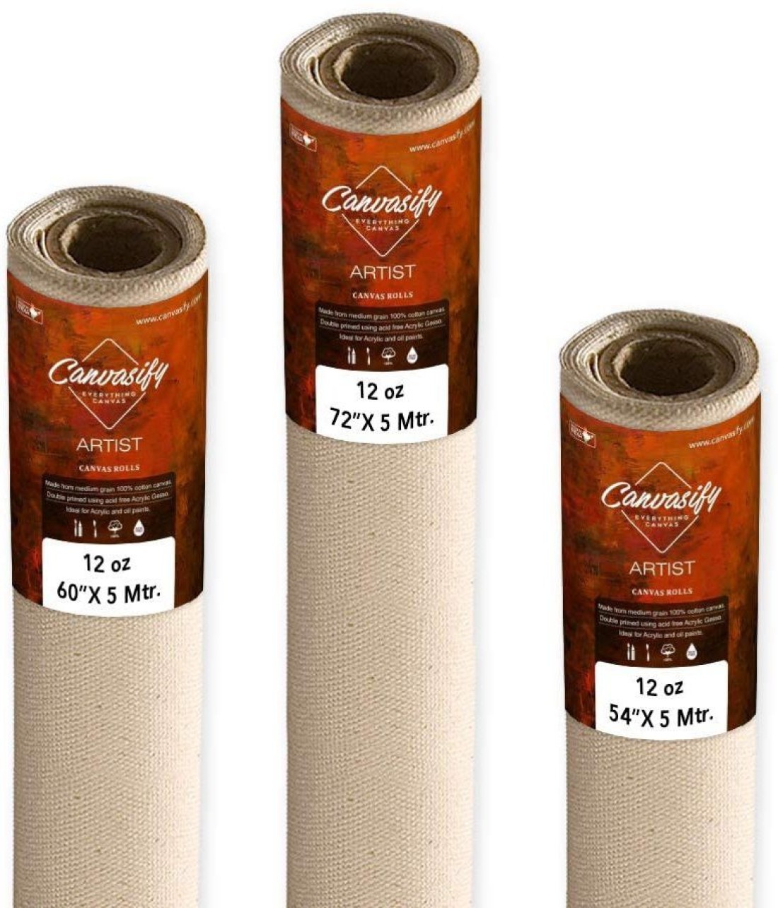 Canvasify 12oz Primed Cotton Canvas Rolls for Painting (60 x  10 Mtr) Cotton Medium Grain Canvas Roll (Set of 1) 