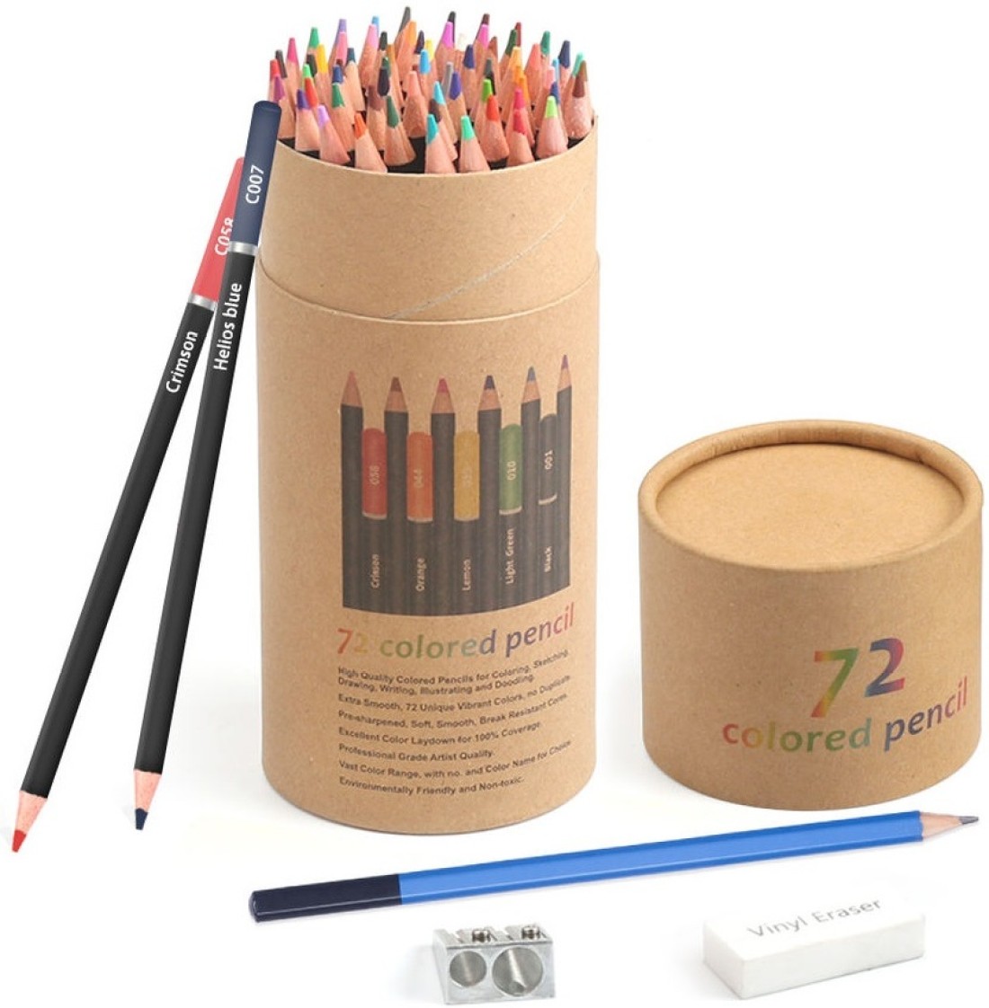  H & B 72-Color Colored Pencils Set with Coloring Book, Eraser,  and Sharpener - Perfect for Drawing and Coloring - Soft Oil-Based Cores  Ideal for Adults, Kids, and Beginners 