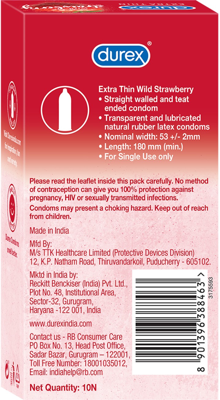 DUREX Extra Thin Wild Strawberry Flavored Condom Price in India - Buy DUREX  Extra Thin Wild Strawberry Flavored Condom online at Flipkart.com