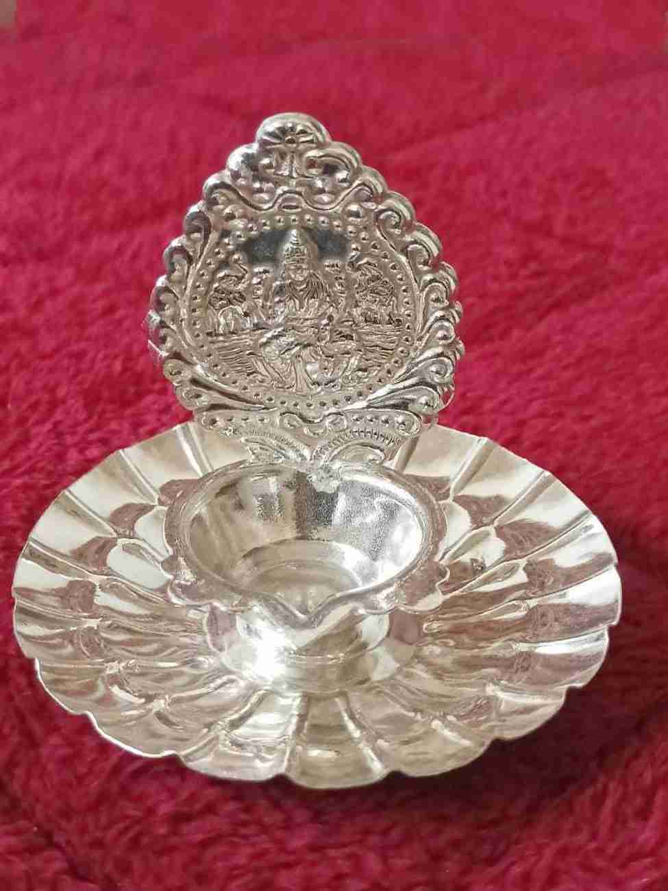 Sirgan German Silver Gajalakshmi Diya With Plate Vilakku for Pooja