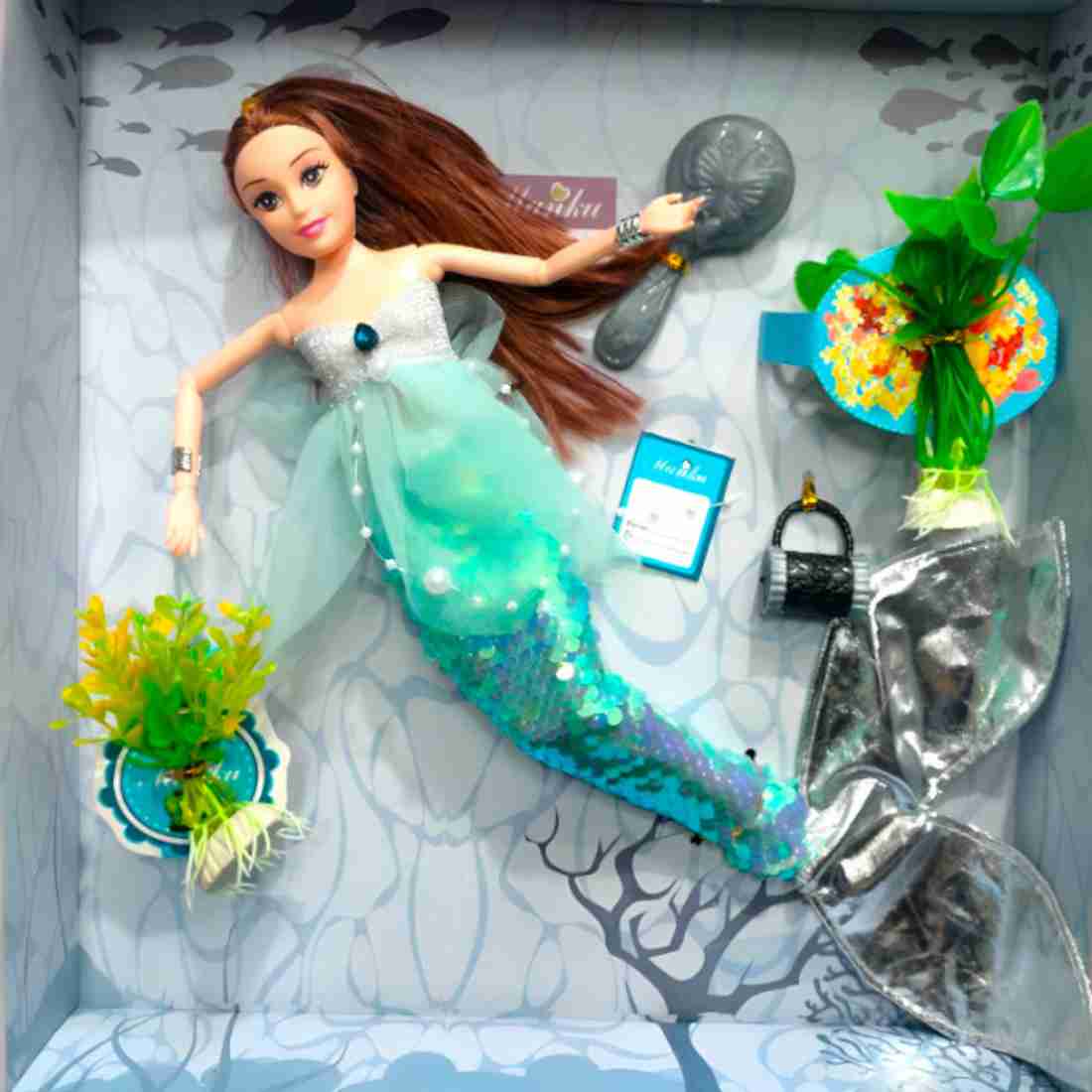 SABIRAT Mermaid Princess Doll Set Stylish Mirrors 2 Water Plant