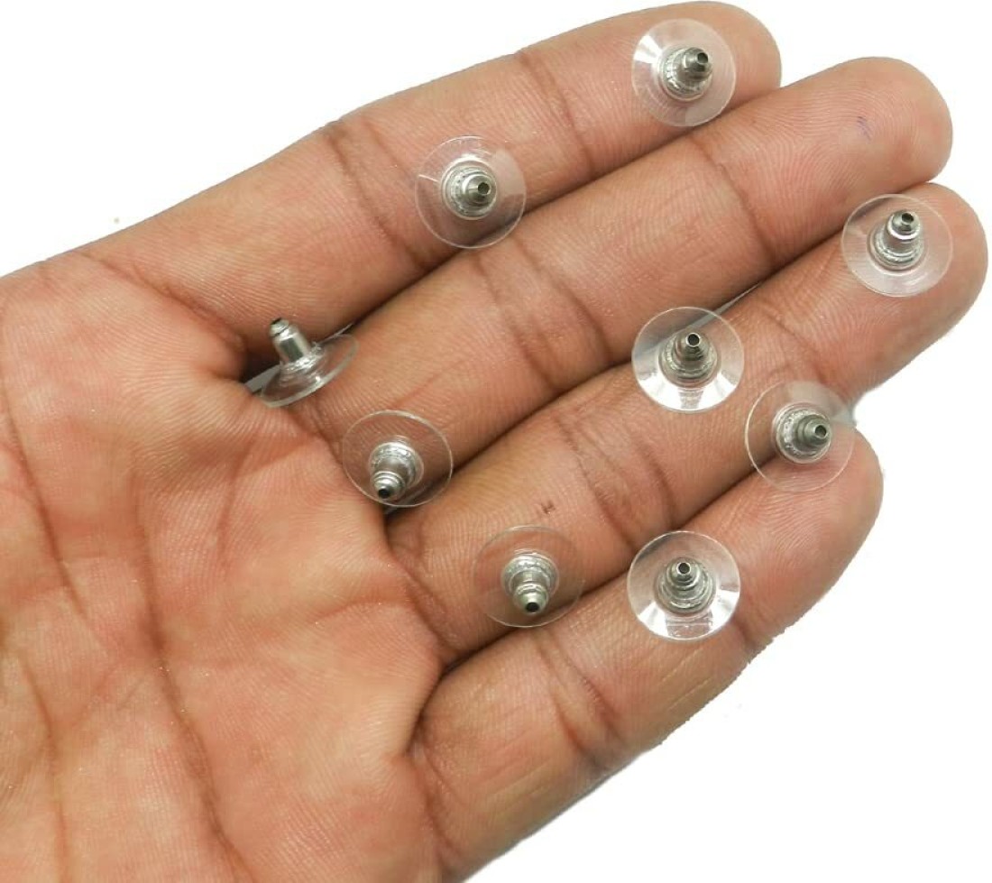 50 pcs Silver Bullet Metal Pierced Earring back pads stoppers