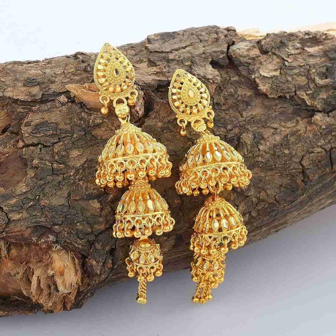 Three step 2025 gold jhumka