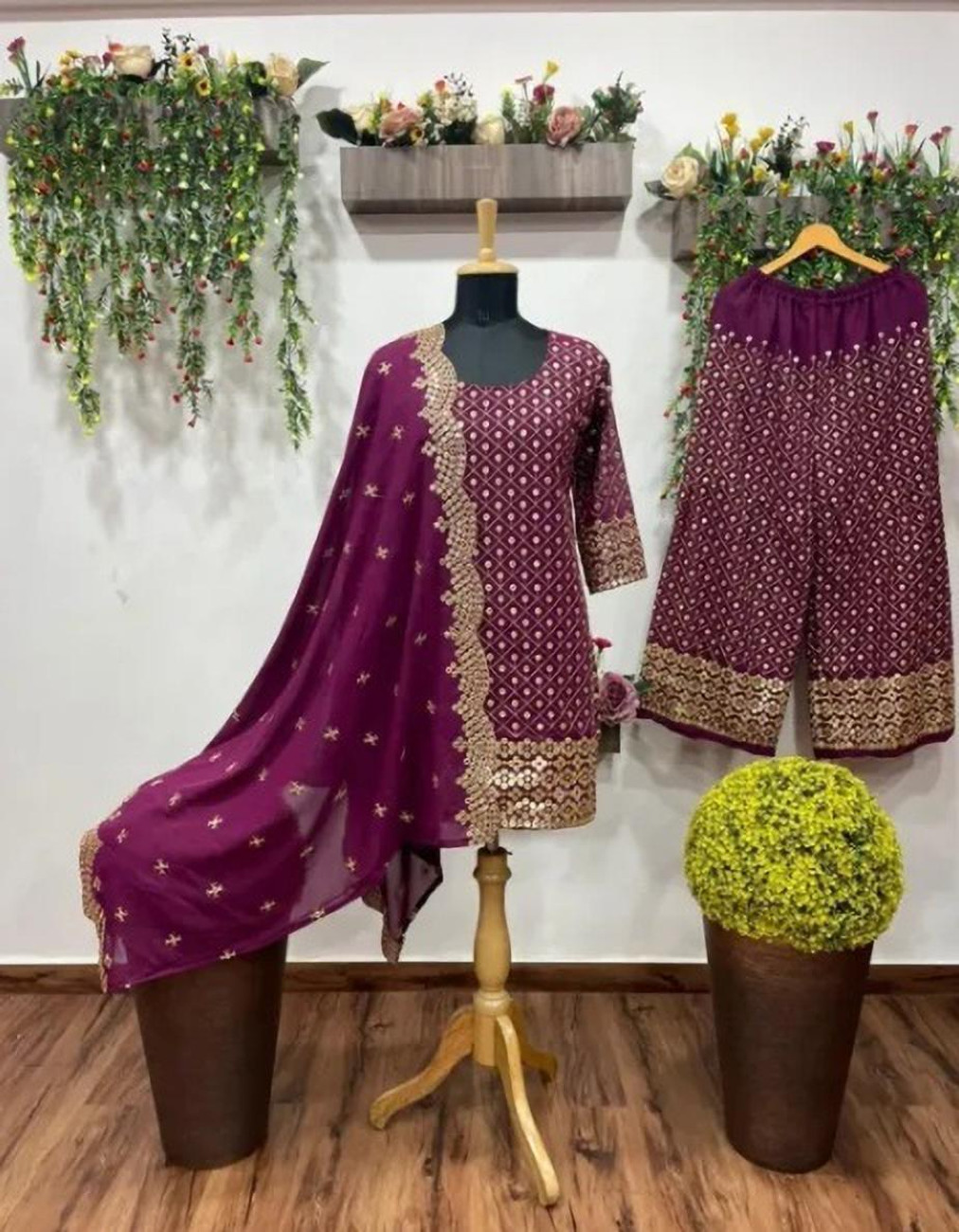 LIKVID Georgette Embroidered Embellished Self Design Kurta
