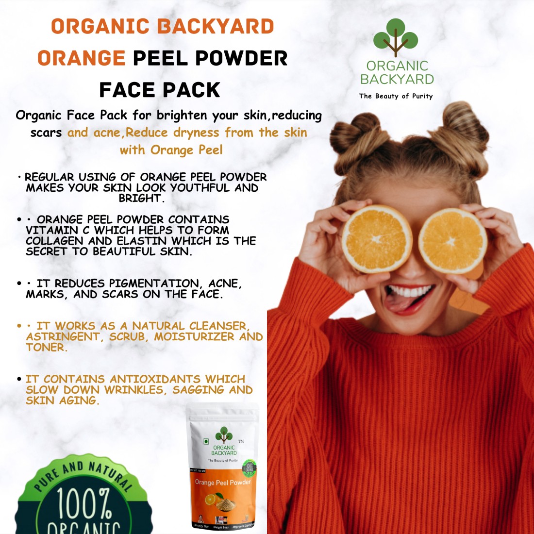 Organic Backyard 100% Natural Orange Peel and Multani Mitti Powder Combo  100gm Each for Face Care - Price in India, Buy Organic Backyard 100%  Natural Orange Peel and Multani Mitti Powder Combo