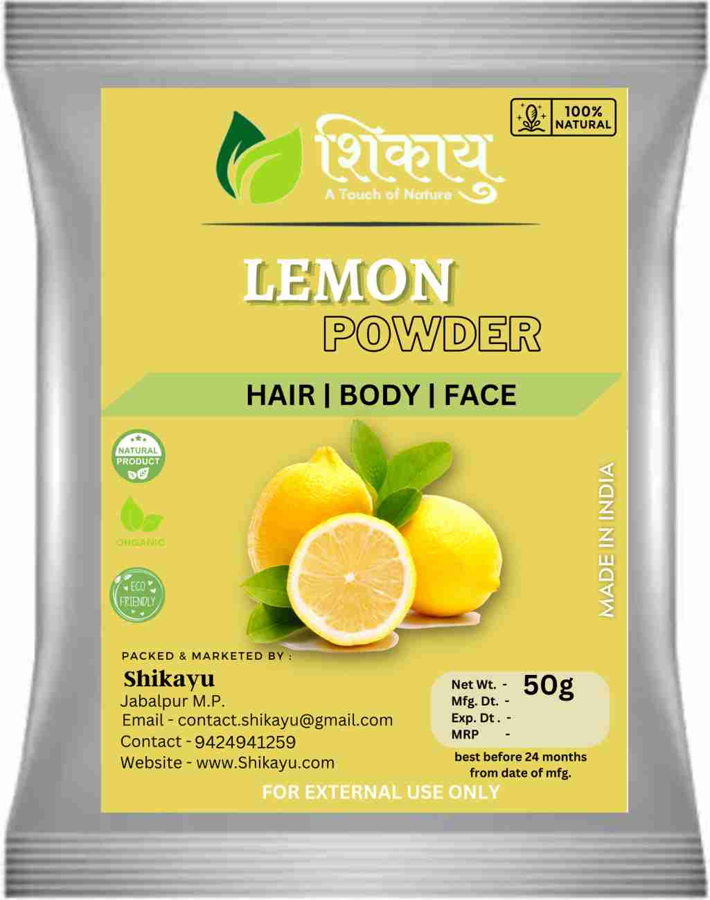 Shikayu Lemon Powder Face Pack Pure Natural Skin Whitening Face