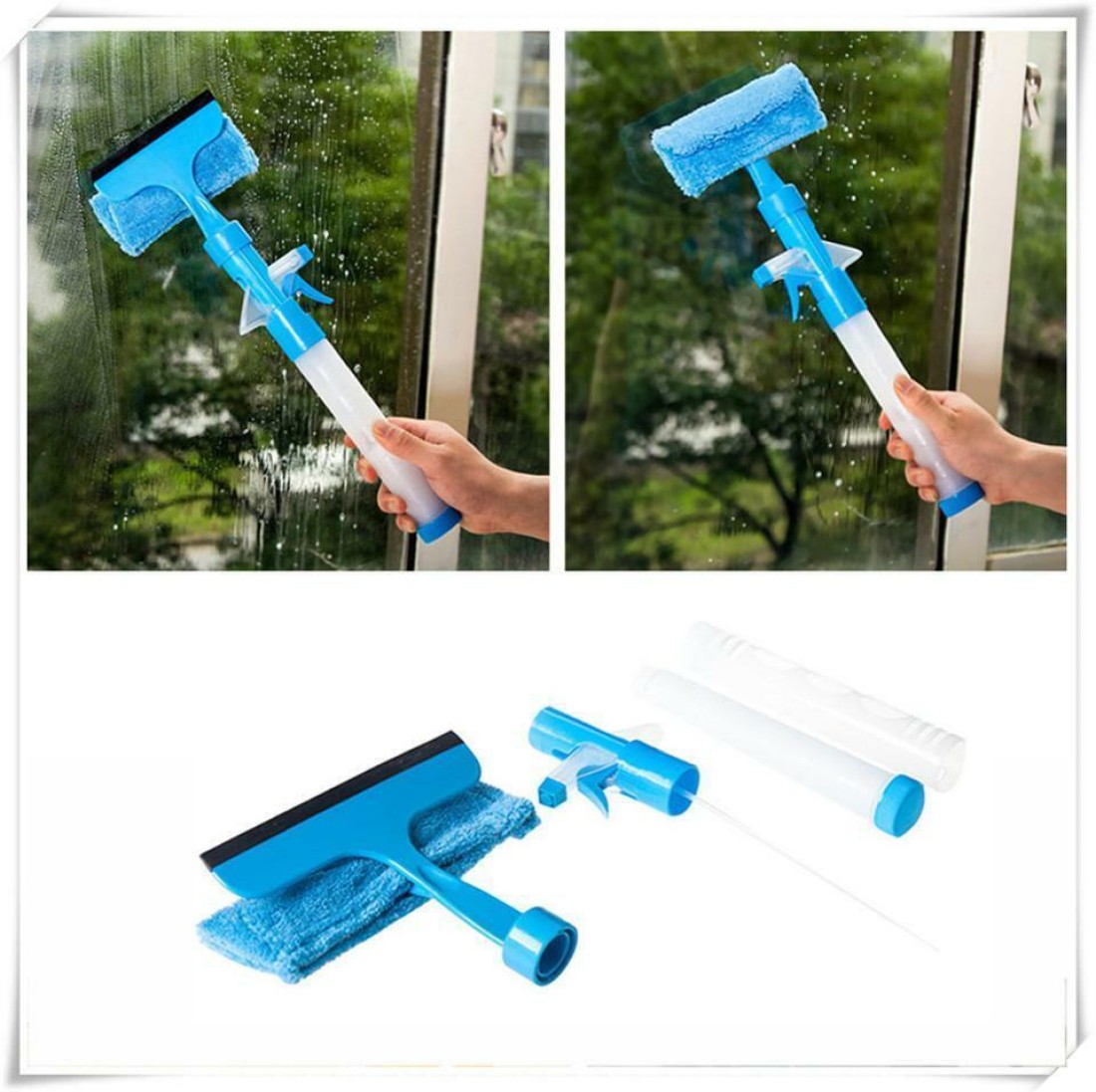 Amulakh Window Glass Cleaning Brush_Multifunction 3-in-1 Magic Wiper  Squeegee Microfiber Window Cleaner and Scraper