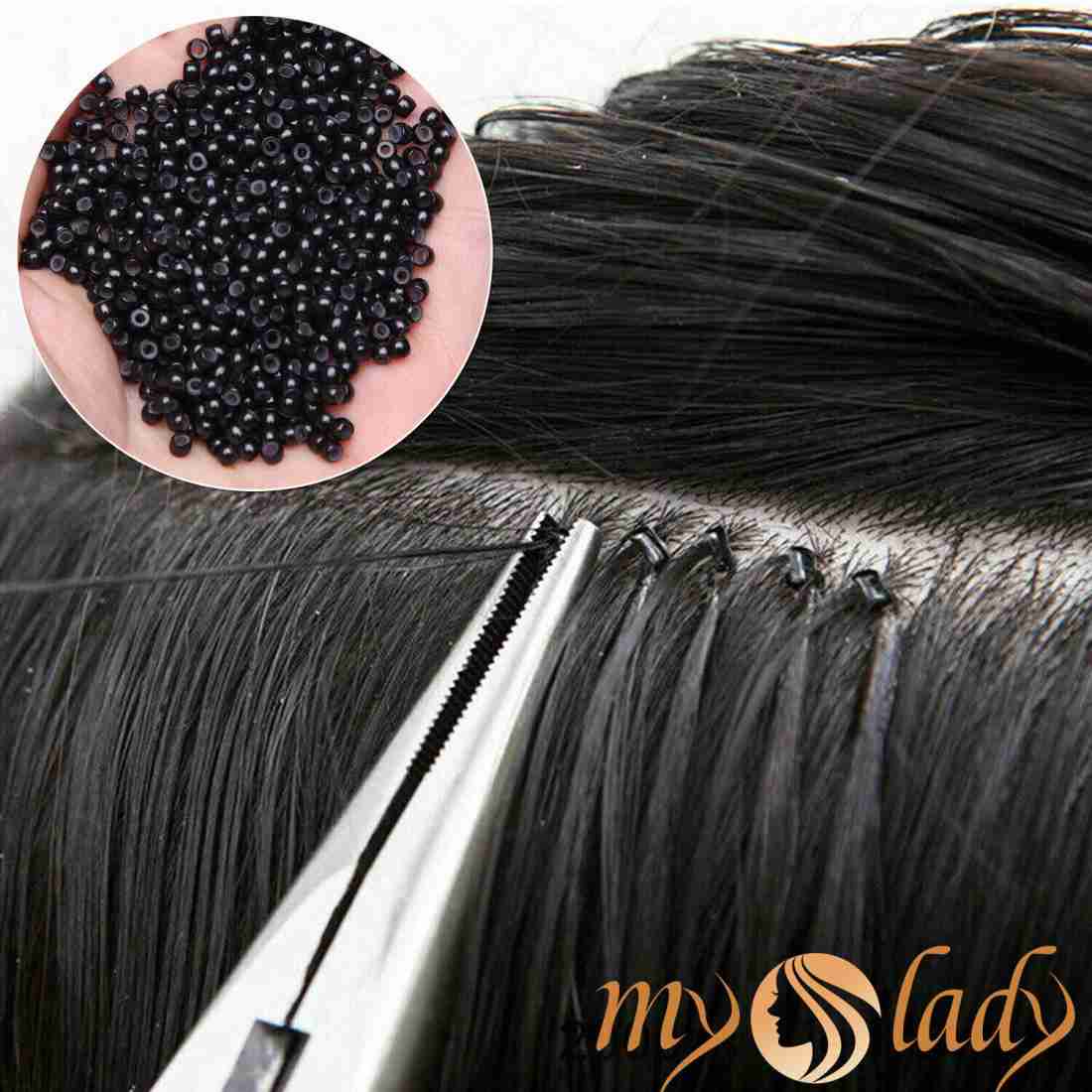 500pcs 2.5mm Copper Ring Micro Links Rings Beads for Hair Extensions  Feather Extension Hair Beads (Black)