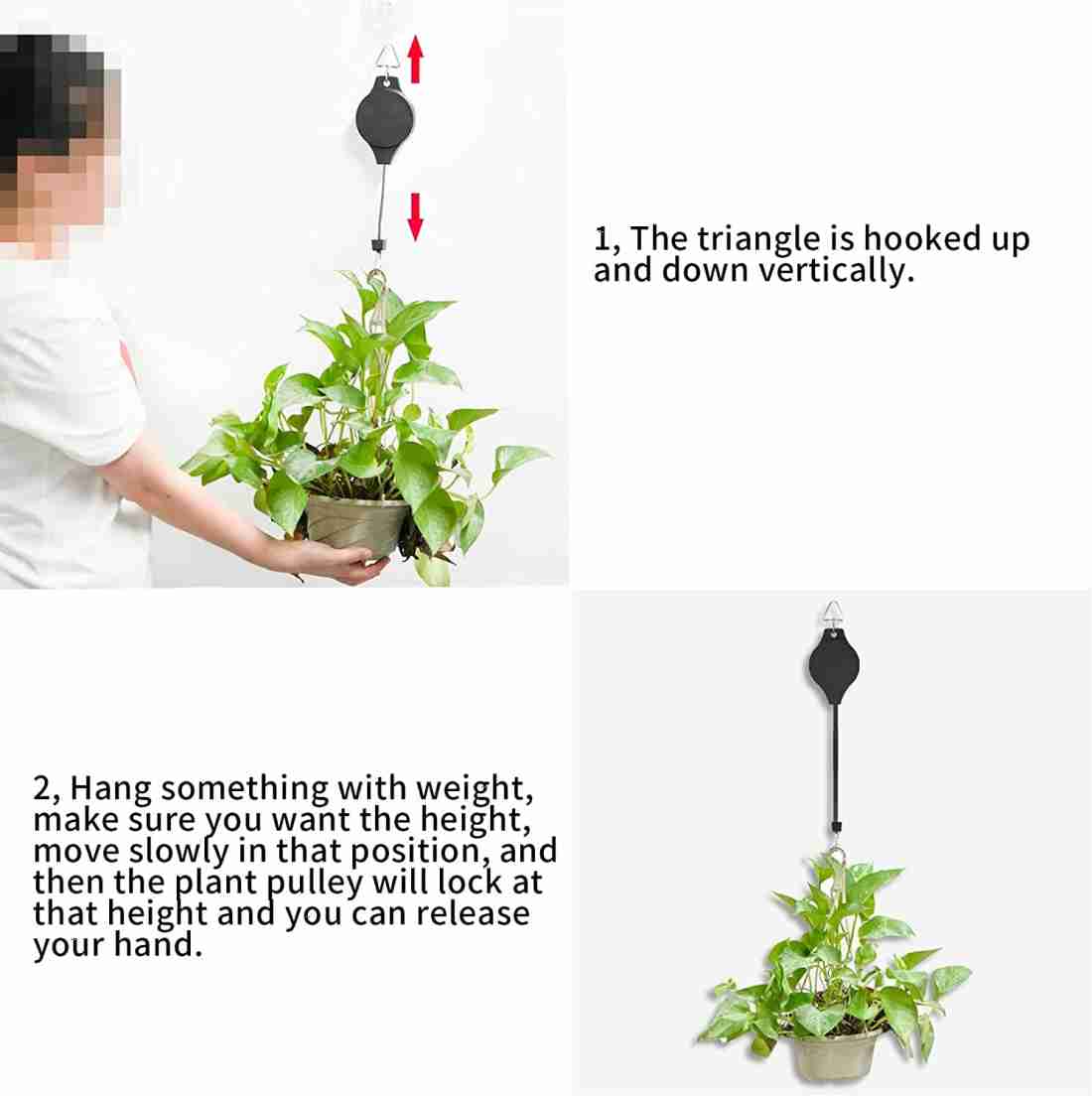 Plant Pulley, Retractable Heavy Duty Easy Reach Pulley Plant Hanging Flower  Hook Hanger with Automatic Locking Mechanism for Garden Pots and Birds