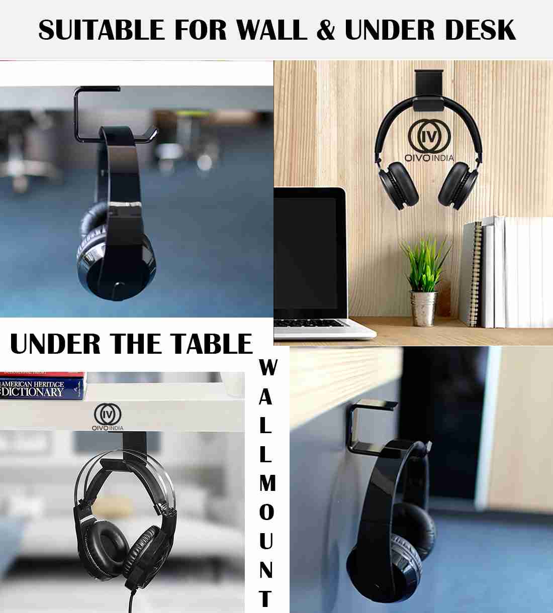  Buy Hukimoyo Headphone Hanger for Desk Earphone Holder for  Desktop Computer, Under Desk Hanger for Headphones Stand for pc/Monitor  (Black) (2 Pcs) Online at Low Prices in India