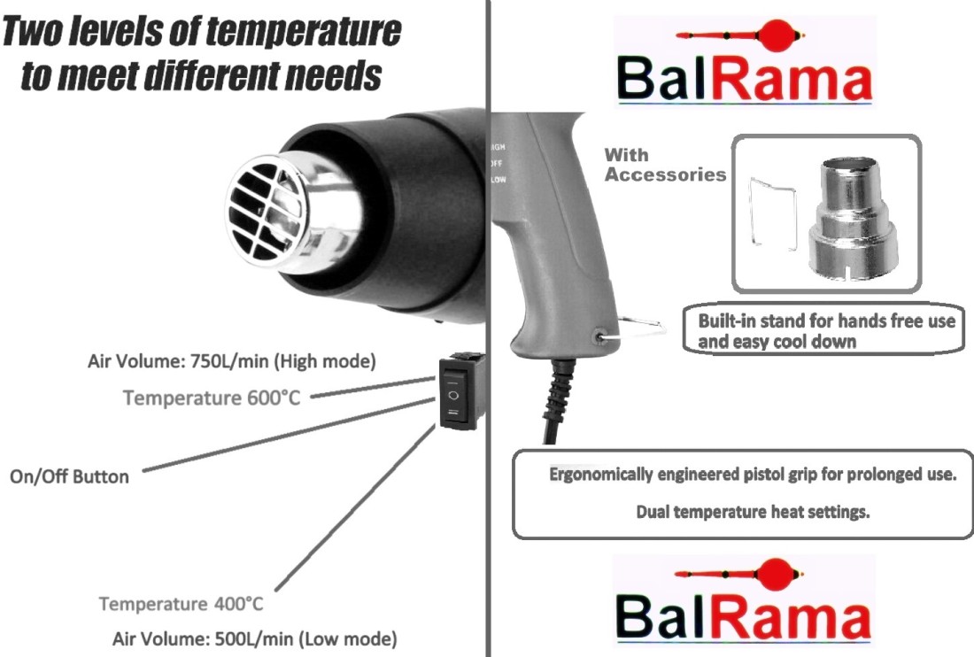 BALRAMA Heat Gun Hot Air Blower Thermal Hot Air Gun for Wrapping/Mobile  Repairing/Craft 1500 W Heat Gun Price in India - Buy BALRAMA Heat Gun Hot  Air Blower Thermal Hot Air Gun