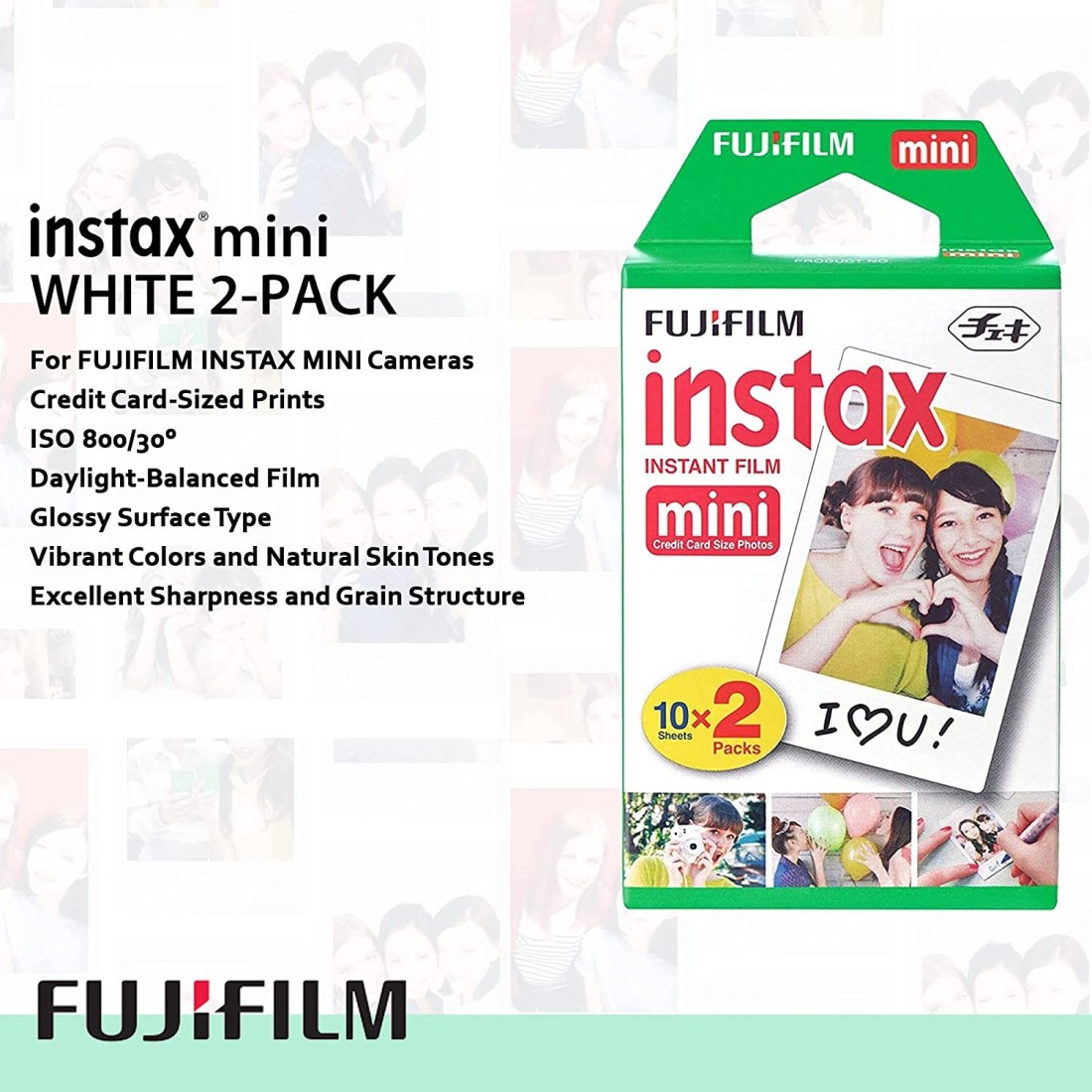 Instax Mini 12 Instant Camera, Blossom Pink, Bundle with 10 Shots of Film,  5 Heart Photo Clips, Stickers & Hanging Twine with LED Lights