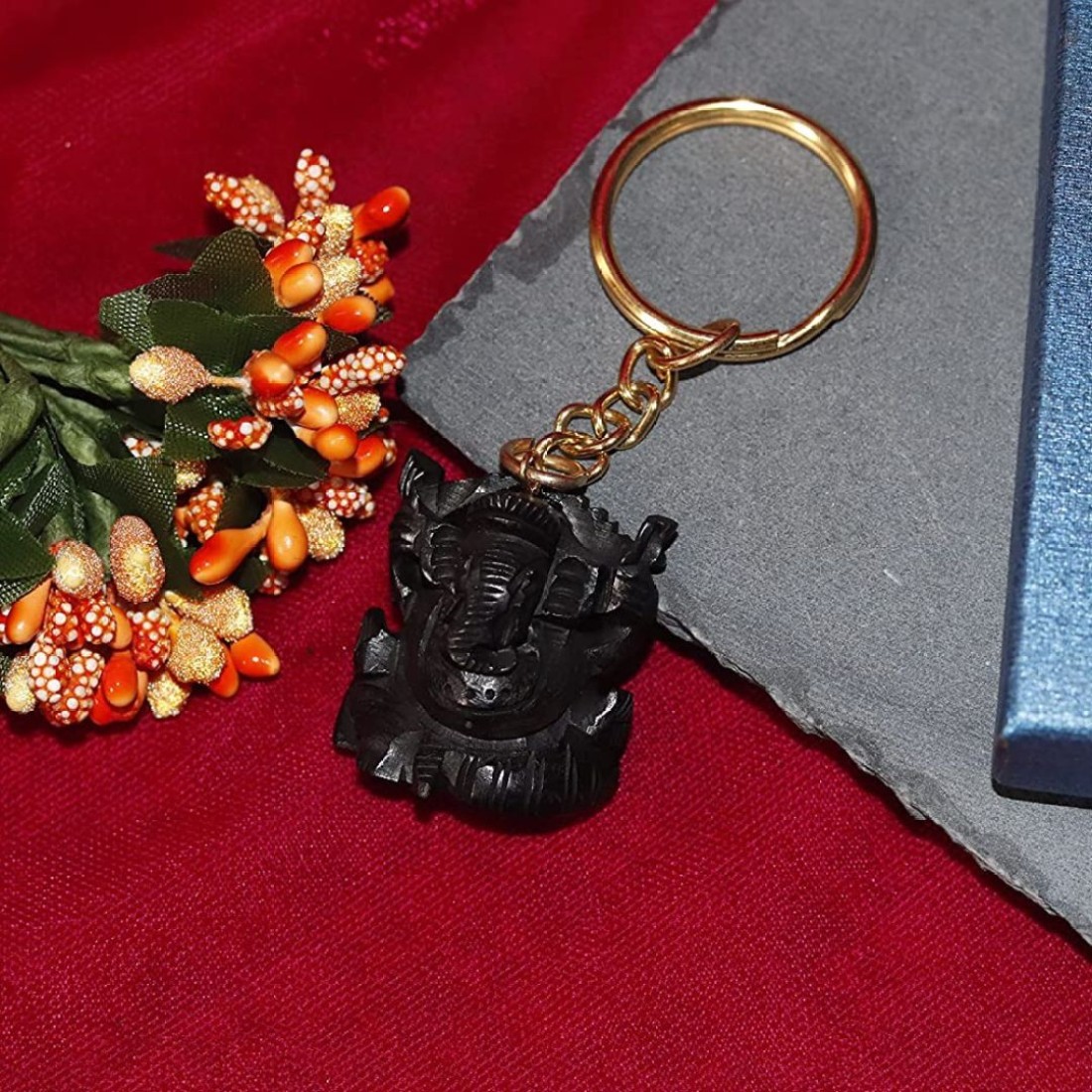 Pratishtha Handicraft Black Ebony Wood Hindu Om Keychain, For Keys