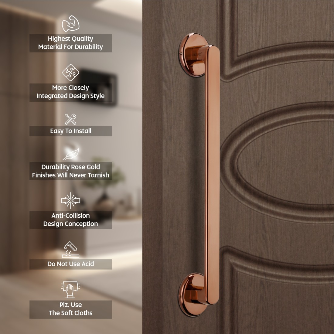 Buy LAPO Polo Door Handles for Main Door/ Main Door Handle/Door Hardware(12  inches, Rose Gold Finish) Online at Best Prices in India - JioMart.