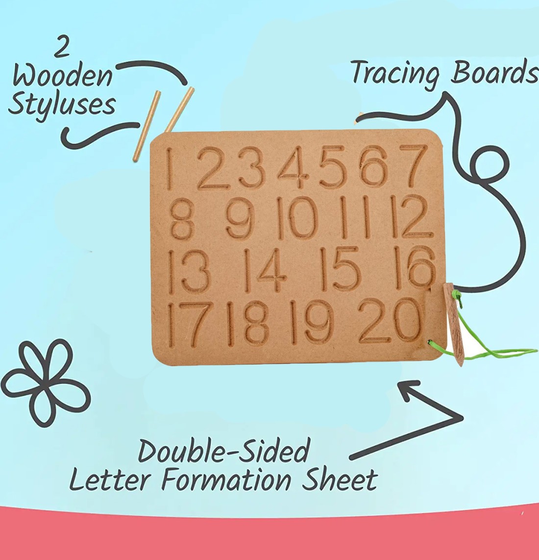 Double Sided Wooden Alphabet/Number Practice Board Handwriting