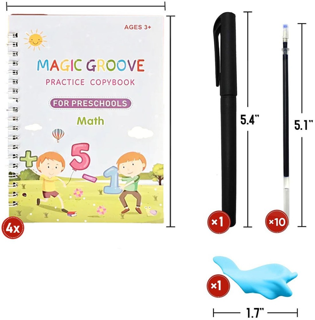 Set of 4 Sank Magic Learning Book with Magic Pen , Practice book For  Montessori children Tracing Handwriting, First Learning Books for Kids, Preschool Learning Book for Kids