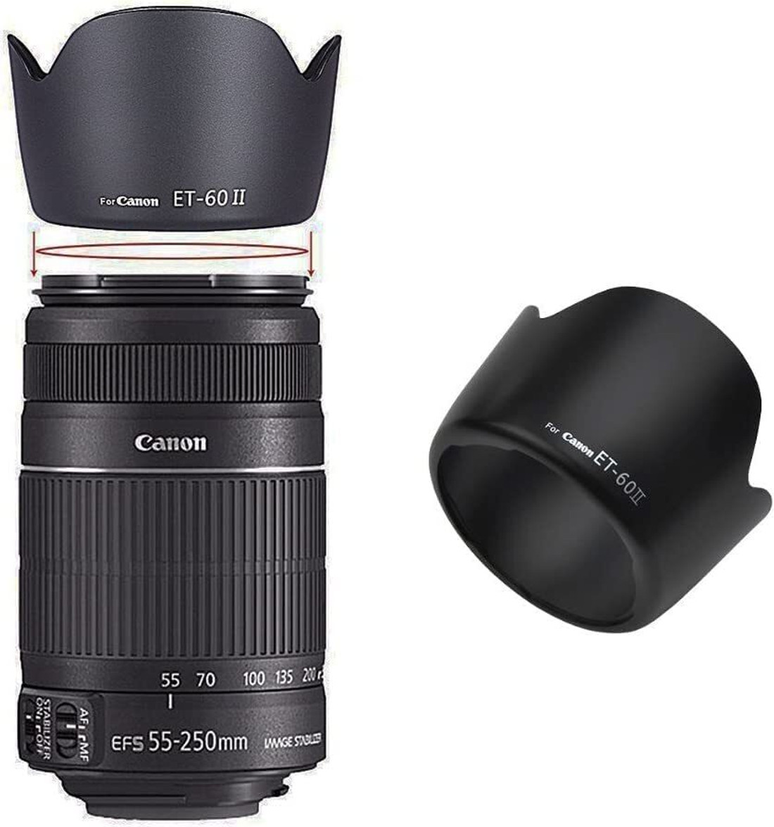 Lens Hood For Canon EF 75-300mm & EF-S 55-250mm Lenses – Bayonet Mount, Reversible Design