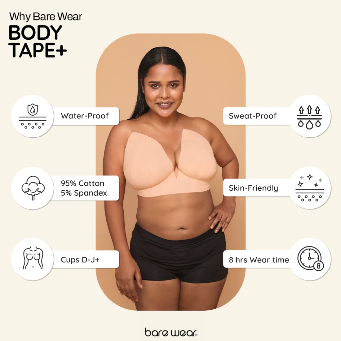 bare wear Body Tape 5m 7.5 cm (Skin Colour) Disposable Lingerie