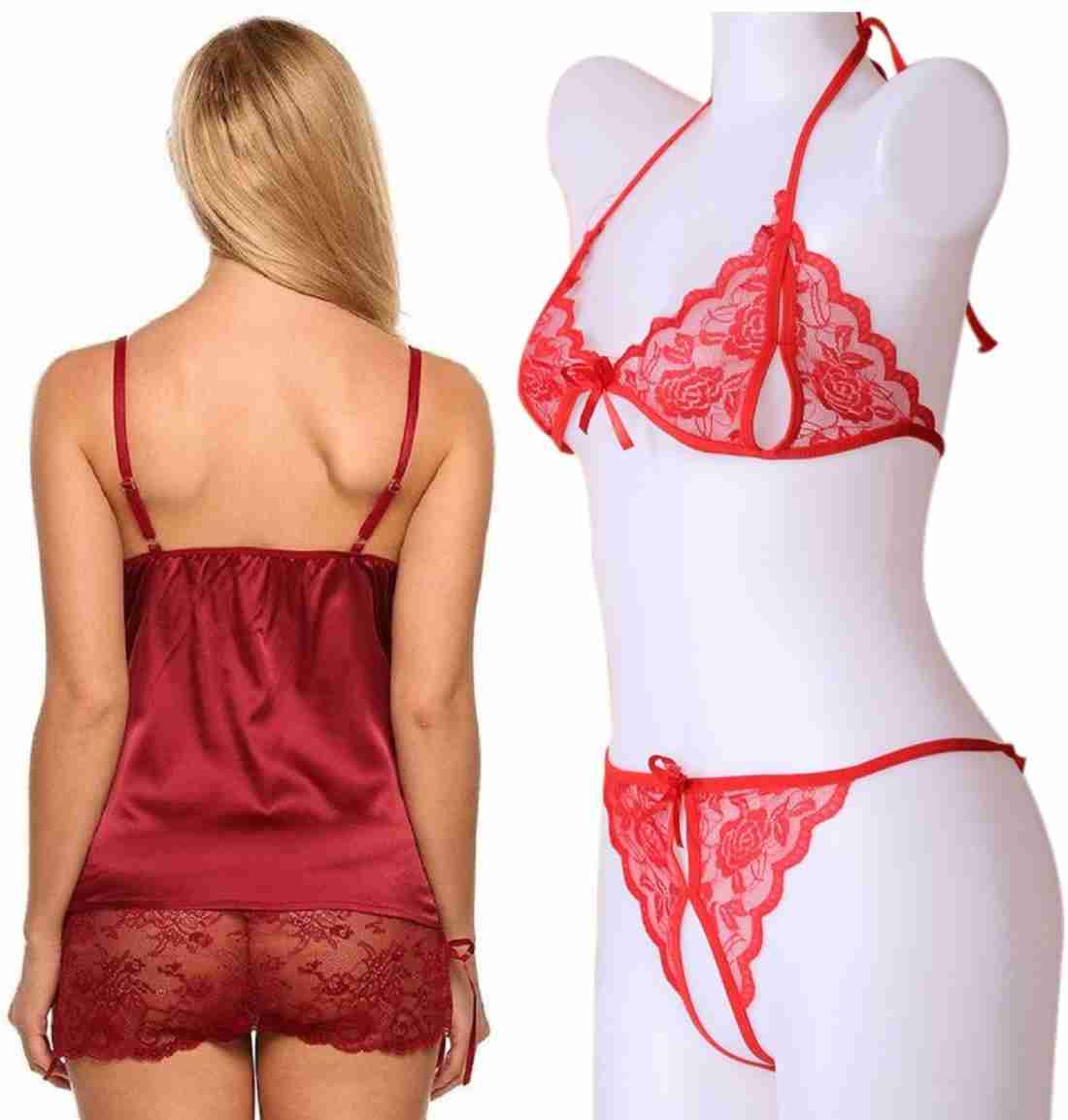 Buy Iyaracollection Women Red Solid Pure Satin Bra And Panty Set