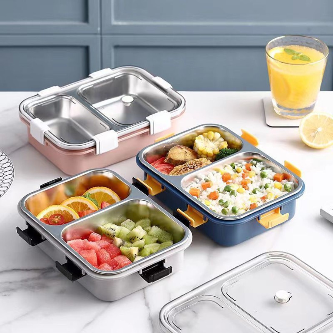 4tens Leak Proof 3 Compartment Stainless Steel Lunch Boxes  Tiffin Box for Adult Kids 1 Containers Lunch Box 