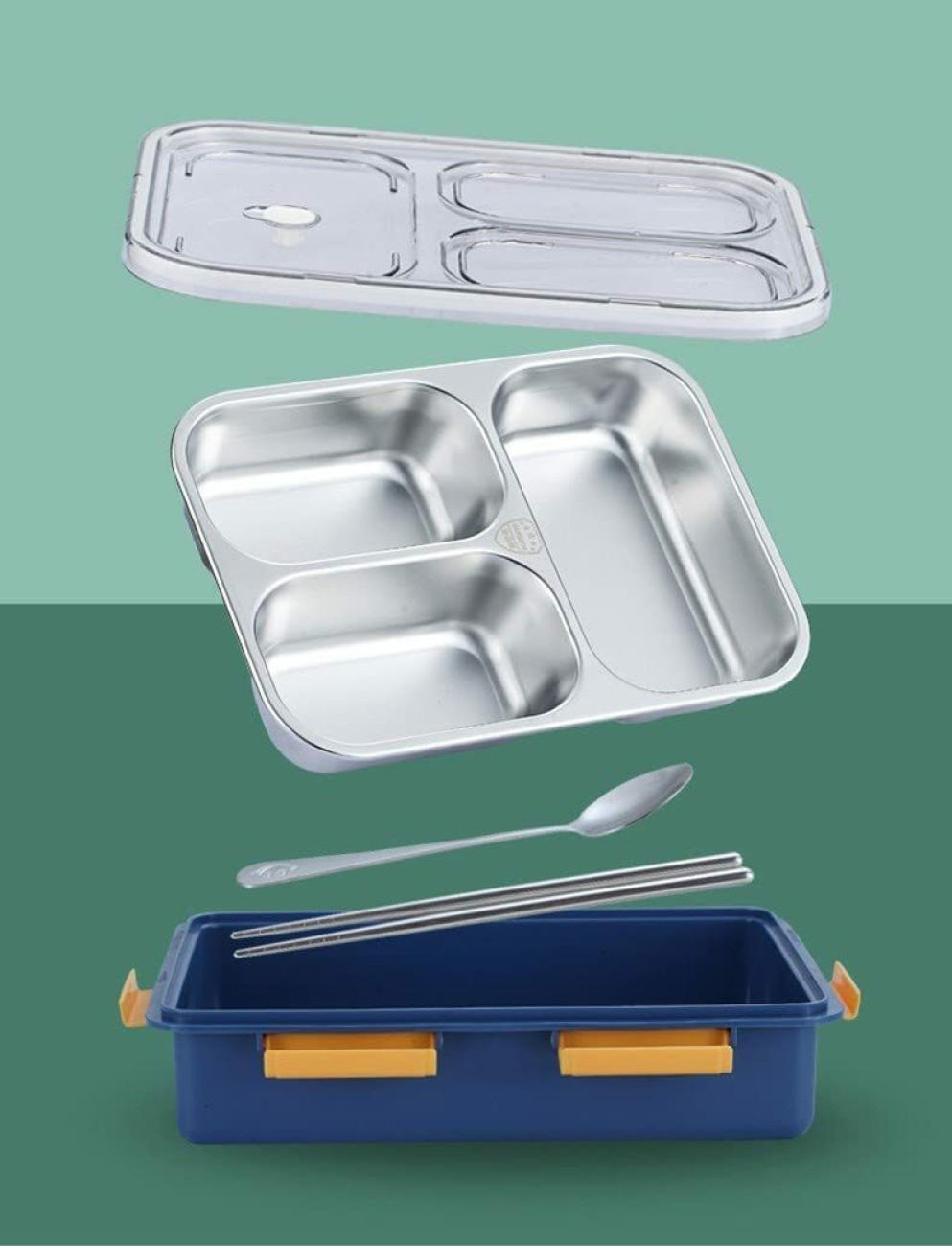 Mickleys 3 Compartment Stainless Steel Lunch Boxes Tiffin Box  for Adult 3 Containers Lunch Box 