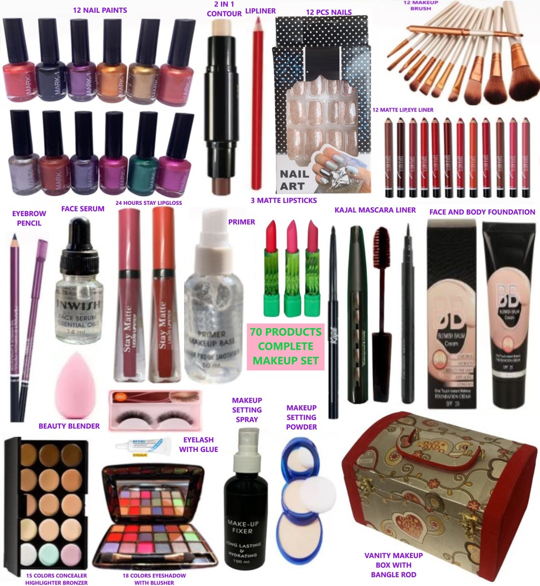 INWISH all makeup set combo kit best cosmetic products set of 70 - Price in  India, Buy INWISH all makeup set combo kit best cosmetic products set of 70  Online In India