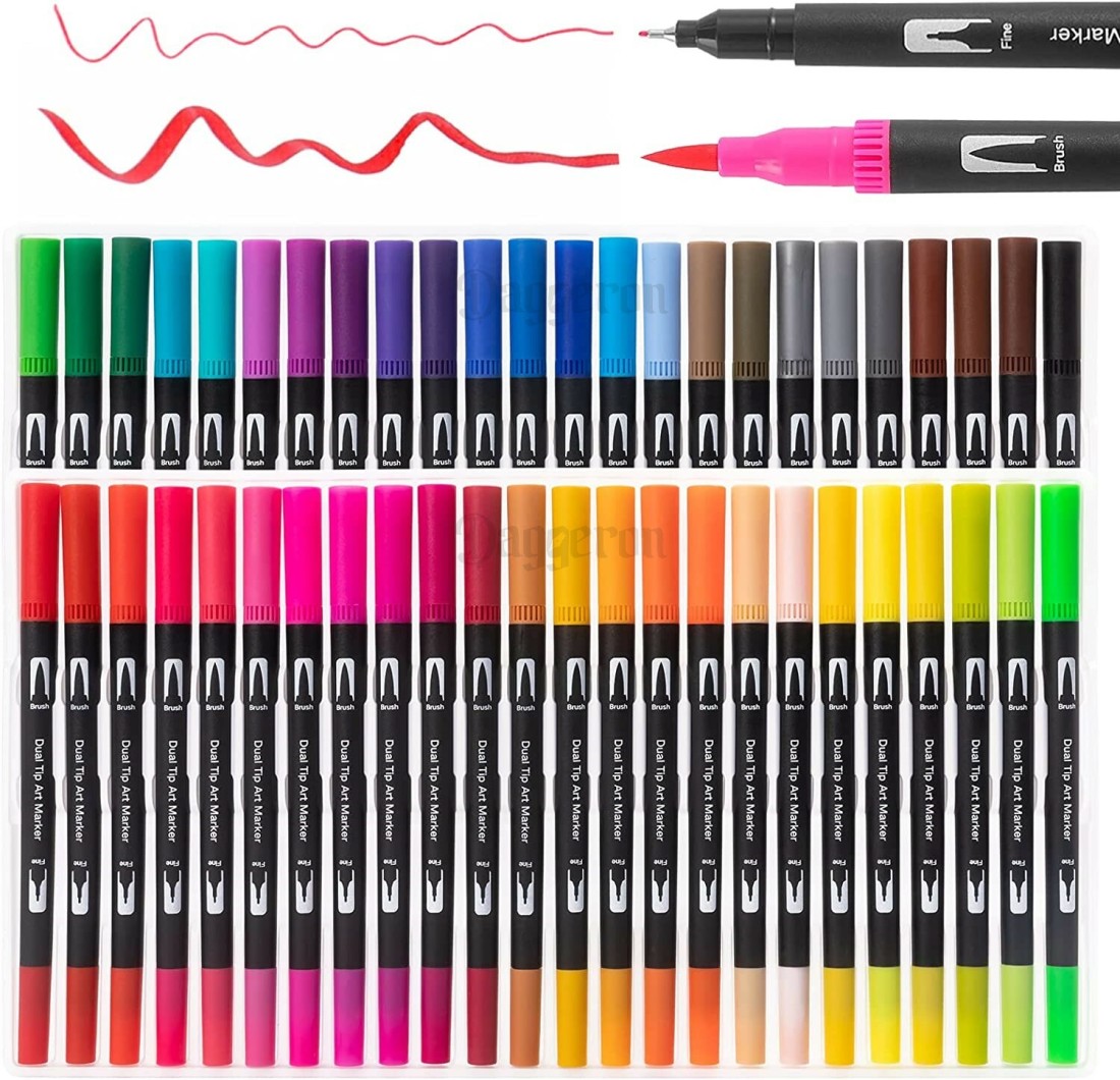 Dual Markers Brush Pen, Colored Pen Fine Point Art Marker & Brush