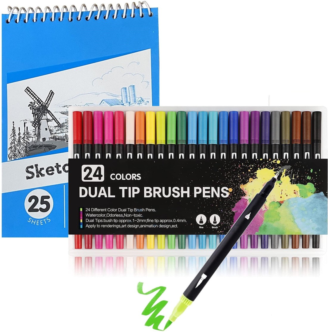 Wynhard Dual Tip Brush Pen Set Brush Pen Colour Set Brush Pens 24 Shades  Dual Tip