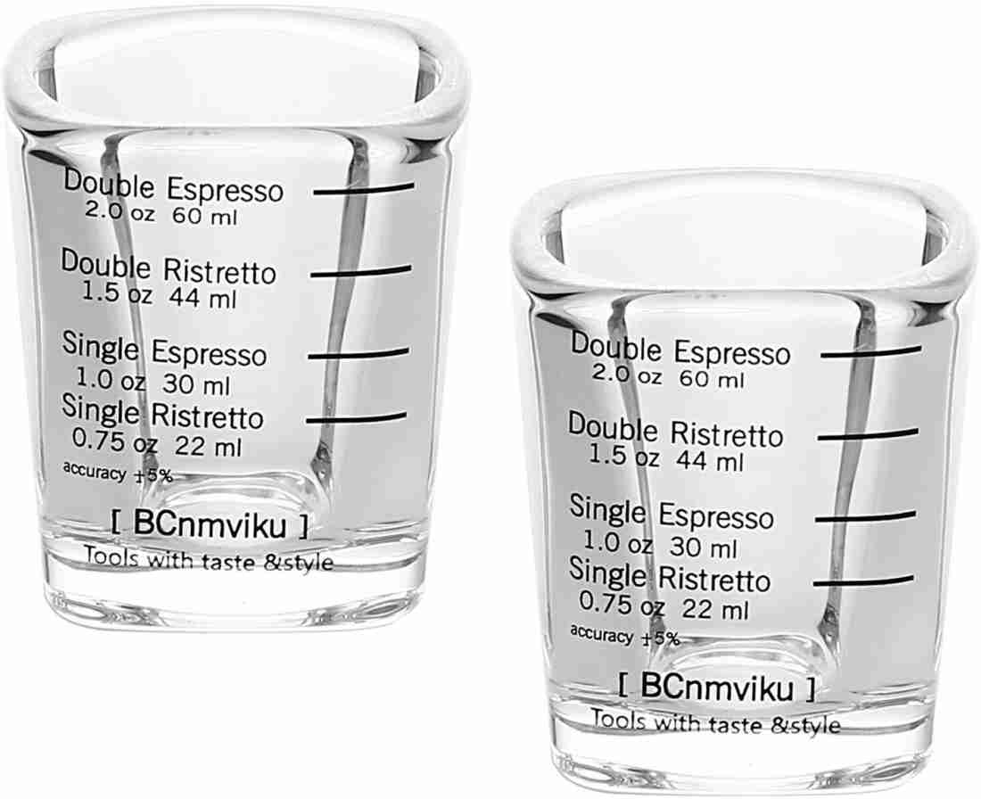 BCnmviku Espresso Shot Glasses Measuring Cup Liquid Heavy Glass for  Baristas 2oz for Single Shot of Ristrettos (2 pack)