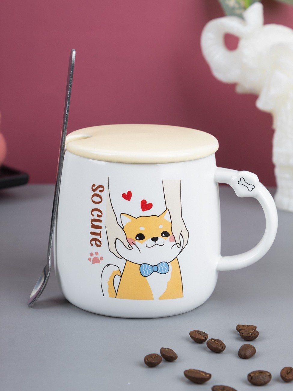 MILK Coffee Mug With Lid - 450mL, Mixing Spoon – MARKET99