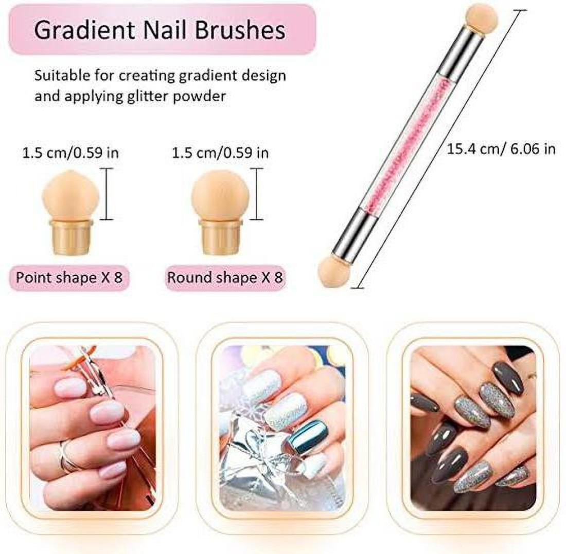 Greoer Nail Art Sponge Brush Applicator with 4 Pieces Replacement Head  Double Head Acrylic Nails Ombre Sponge Nail Design Accessories for UV Gel  and False Nail Art Rendering Tools (Orange)
