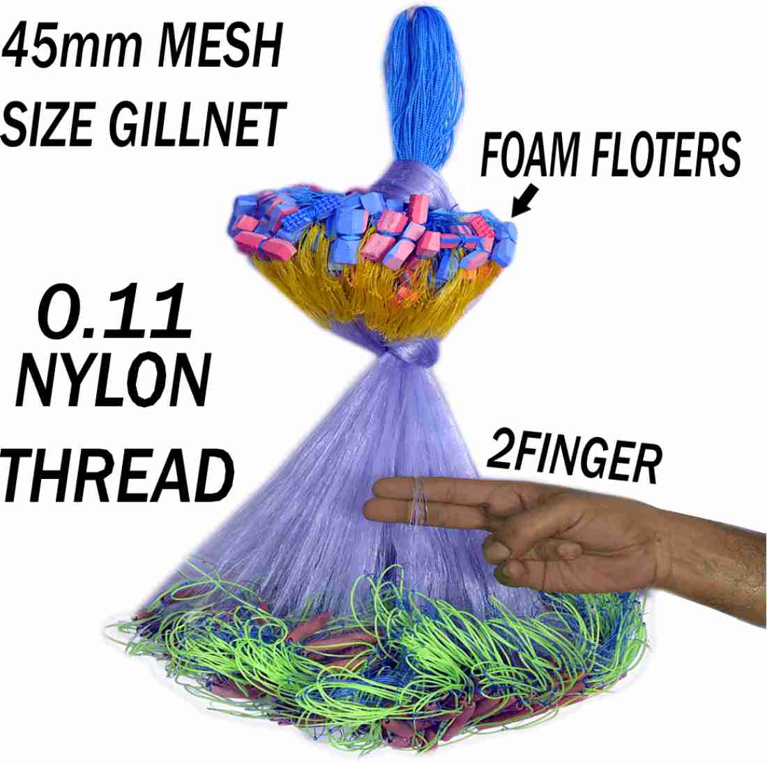 PURKAIT FISHNET 1.5 FINGER 35mm GILLNET MUD SINKER, HEIGHT 3.5F, UP LENGHT  50F, DOWN LENGHT