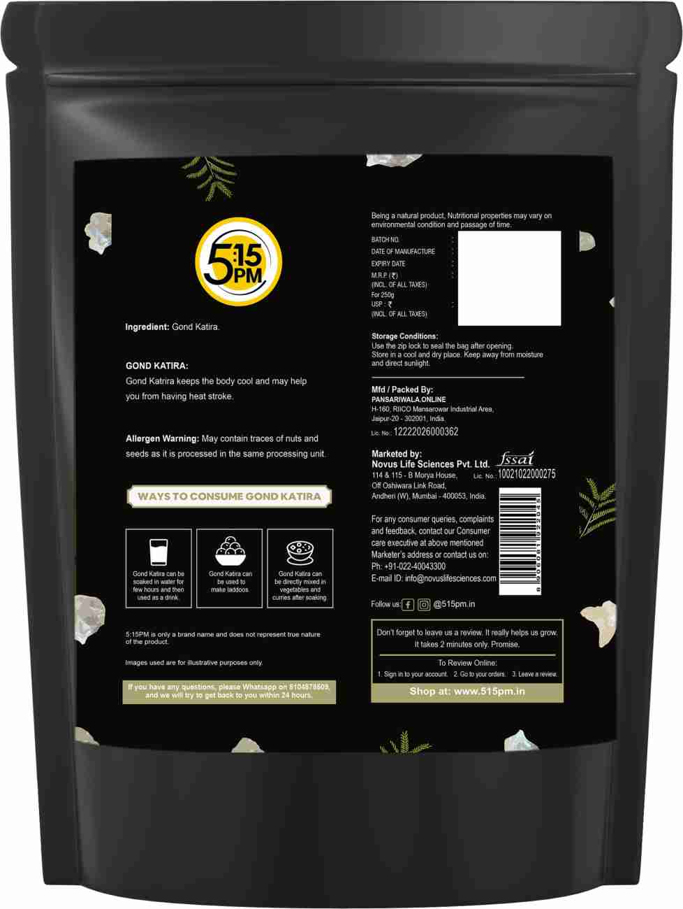 5:15Pm Gond Katira 250G | 100% Pure & Natural Edible Gum |Tragacanth Gum|  High Cooling Properties Herbal Food|Super Food - 250G