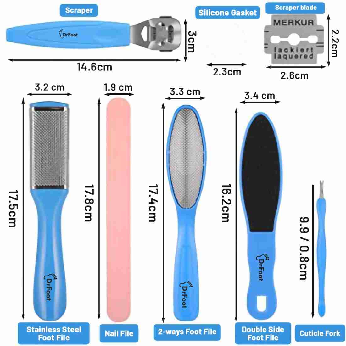 Dr Foot Pedicure Tools for Feet - 8 in 1 Pedicure Kit