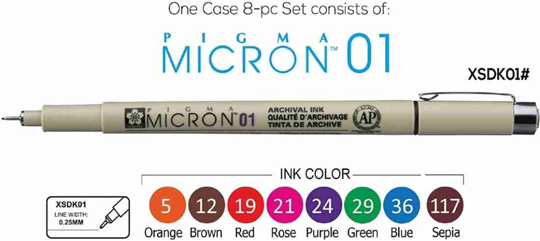 Pigma Micron Fine Line Design Pen, 0.25 mm - 8 pack