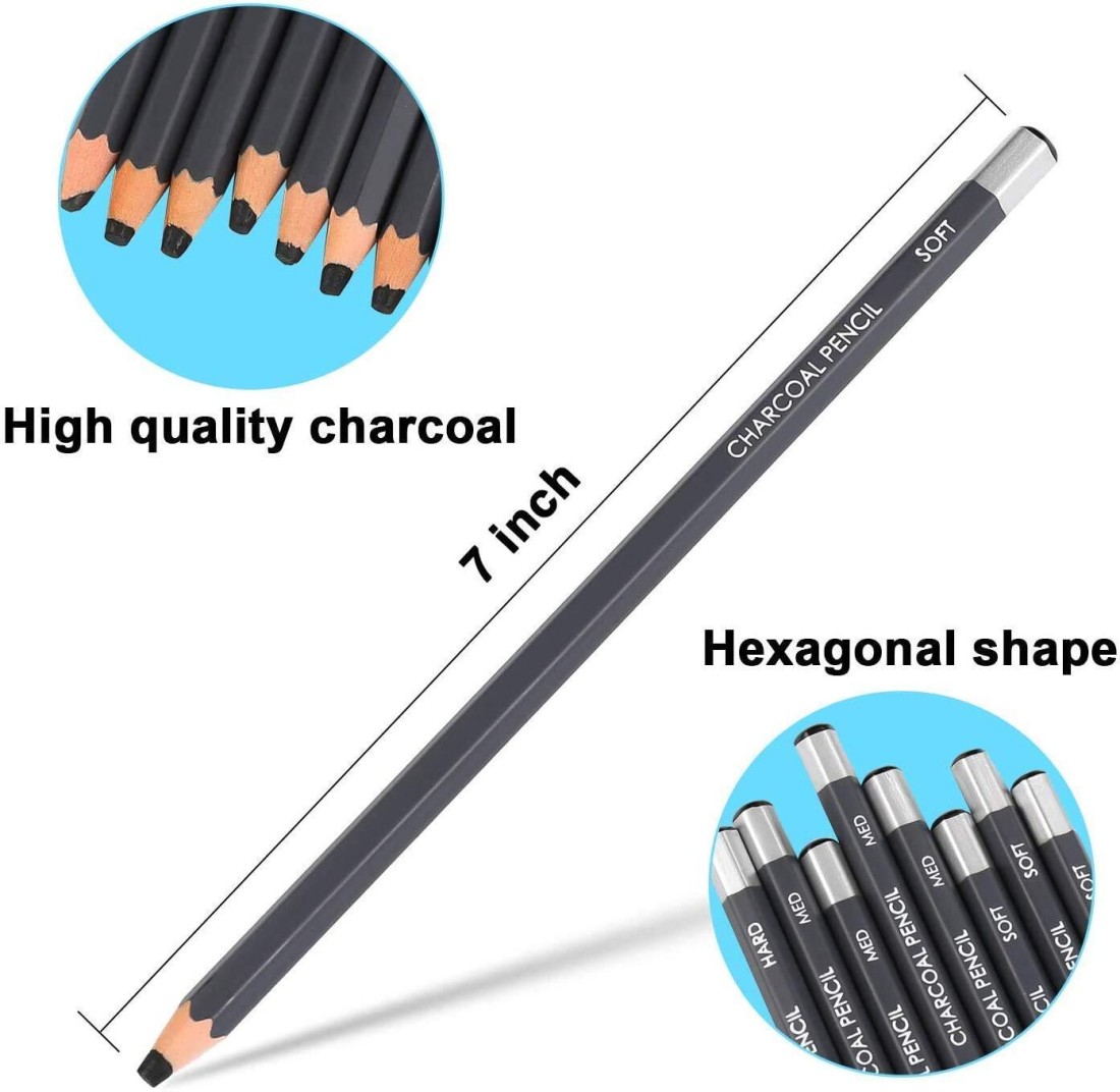 Sabahz Trading Charcoal Pencils Drawing Set-6pcs with 1  Sharpener and 1 Blending Stump Include Pencil - Drawing Pencils