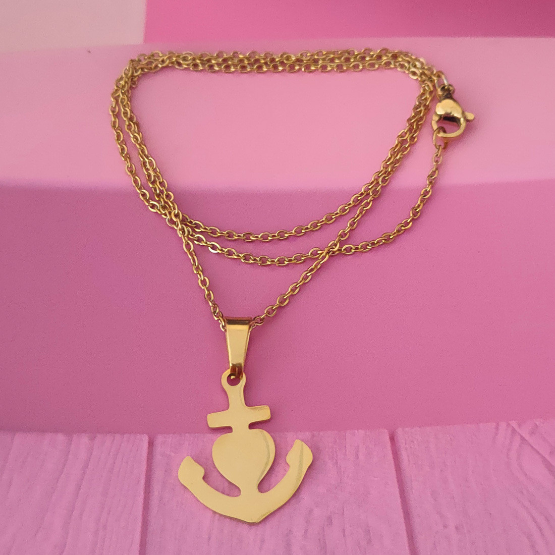 M Men Style Valentine Day Gift Anchor Heart Gold Stainless Steel