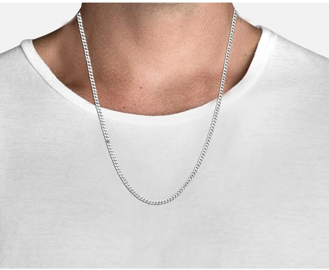 Akshat Sapphire Sterling Silver (92.5% purity) Stylish and Fashionable Fish  Chain Pendant (Pendant with Figaro Chain-22 inches) for Men & Women Pure