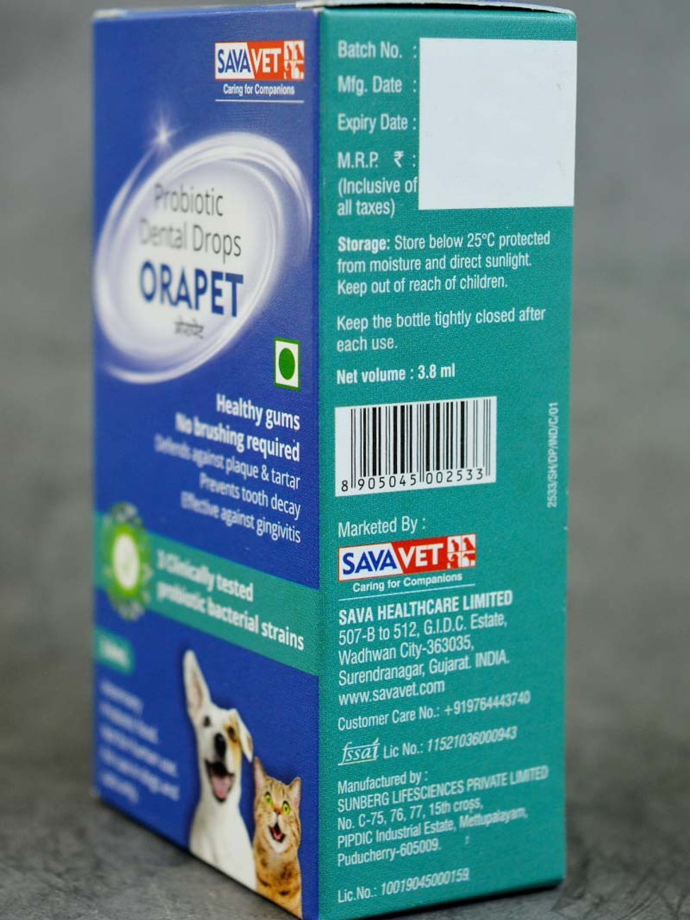 SAVA VET ORAPET Probiotic Dental Drops 3.8ml Pet Health