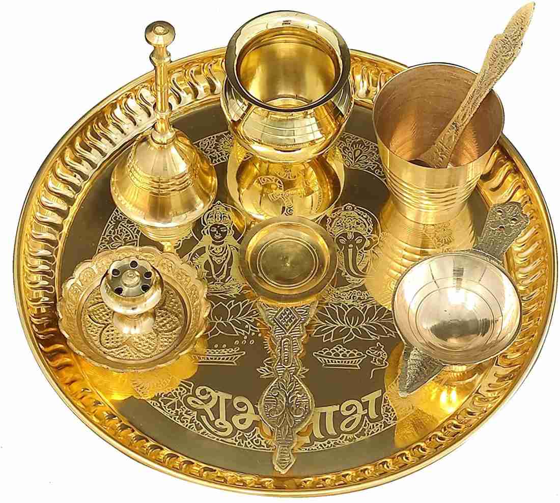 BENGALEN Brass Pooja Thali Set 8 Inch Home Puja Return Gift Items Brass  Price in India - Buy BENGALEN Brass Pooja Thali Set 8 Inch Home Puja Return  Gift Items Brass online