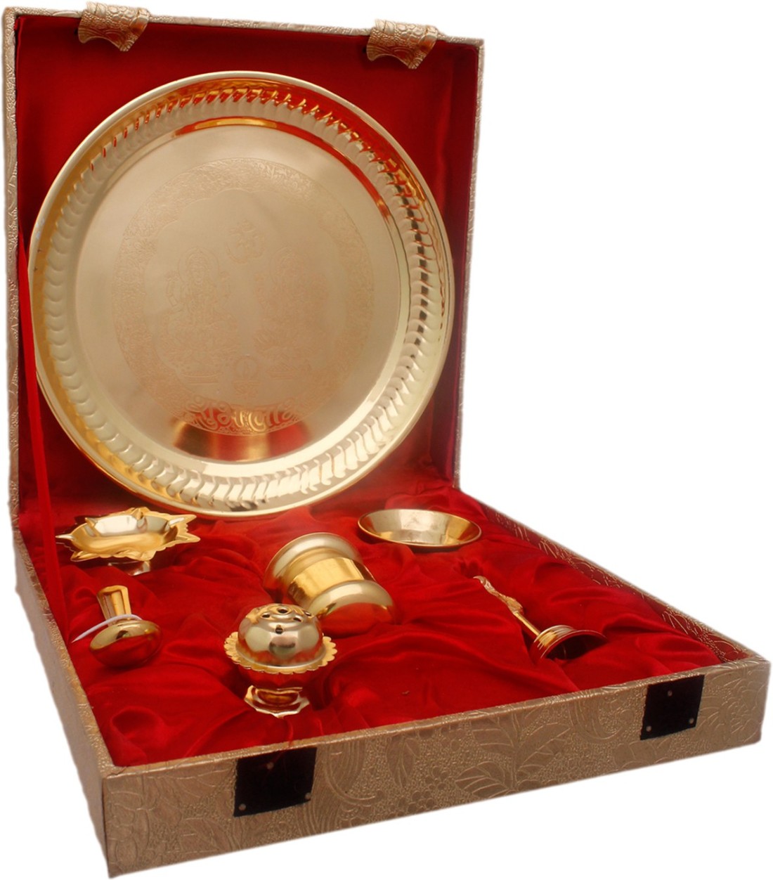  Beautiful Gold Plated Brass Pooja Thali Set for Diwali