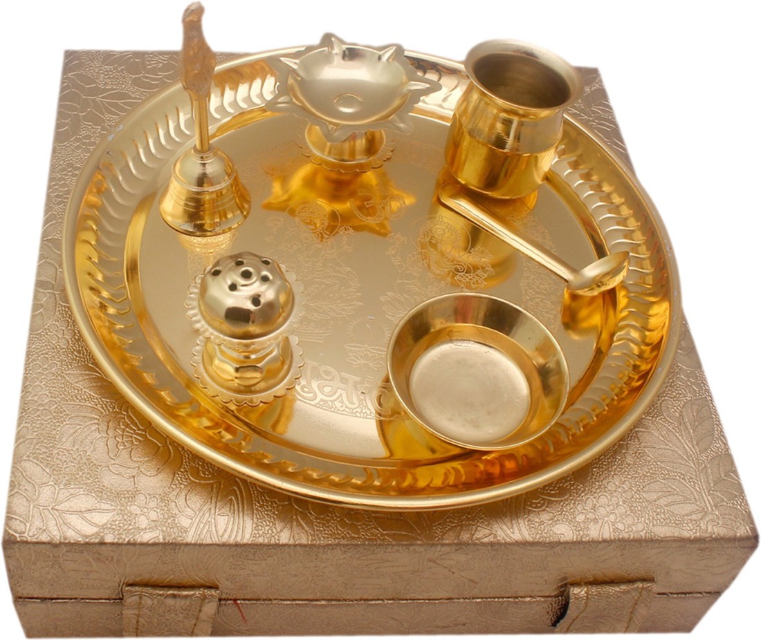  Beautiful Gold Plated Brass Pooja Thali Set for Diwali