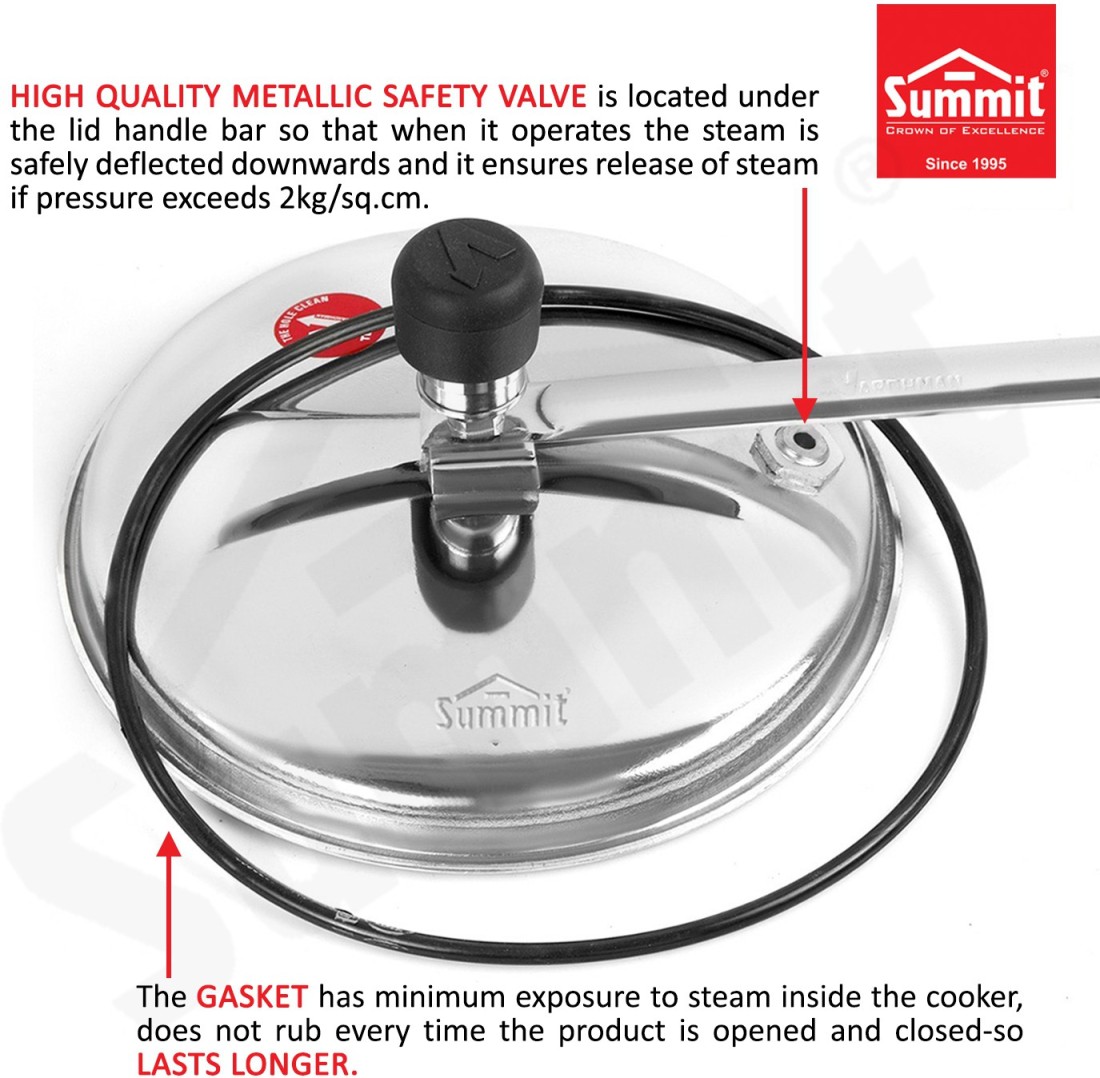 Summit Outer Lid 1 Litre Supreme Pressure Cooker Non Induction Base,  Silver