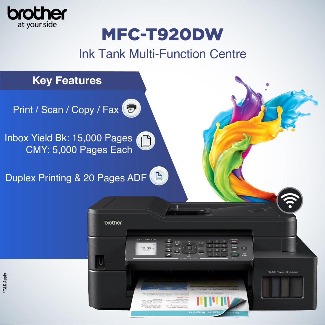Impresora Brother MFC T920DW Multifuncional Wifi, Duplex, ADF, Fax BROTHER