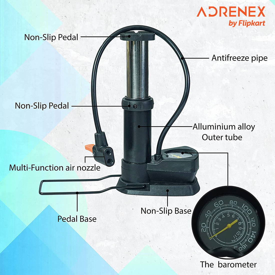 Adrenex by Flipkart Cycle Air Pump Multipurpose Mini Foot Pump for