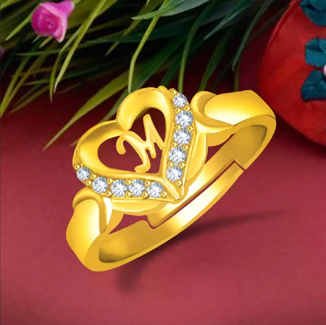 Jewel WORLD M name letter alphabet Stylish Gold plated ring for