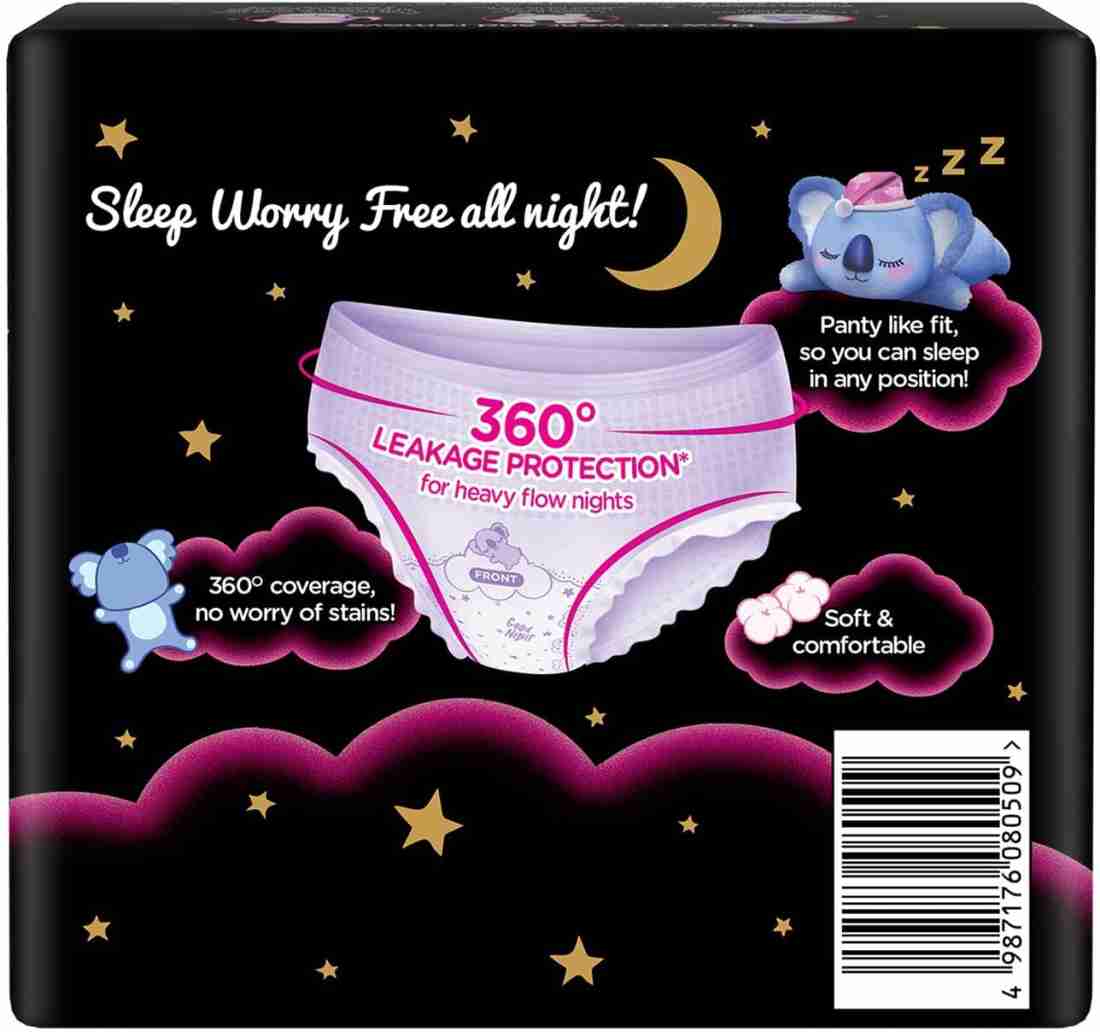 Buy Whisper Bindazzz Night Period Panty, 6 M-L Panties, upto 0% Leaks, 360  degree leakage protection, Full back coverage, Suitable for Heavy Flow, Flex  fit, Soft & comfortable