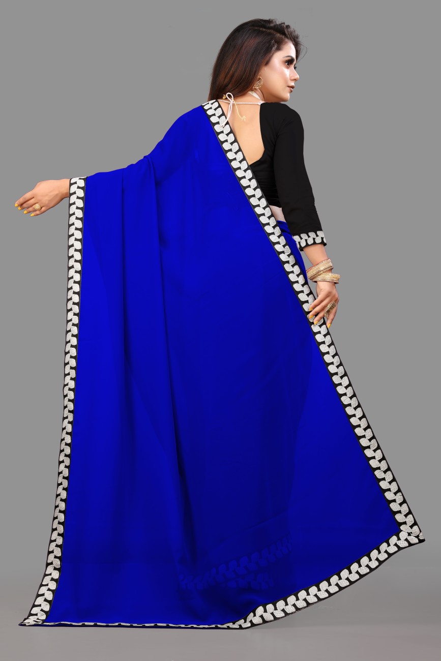Solid/Plain Daily Wear Georgette Saree (blue) at Rs 750, Plain Georgette  Sarees in Jaipur