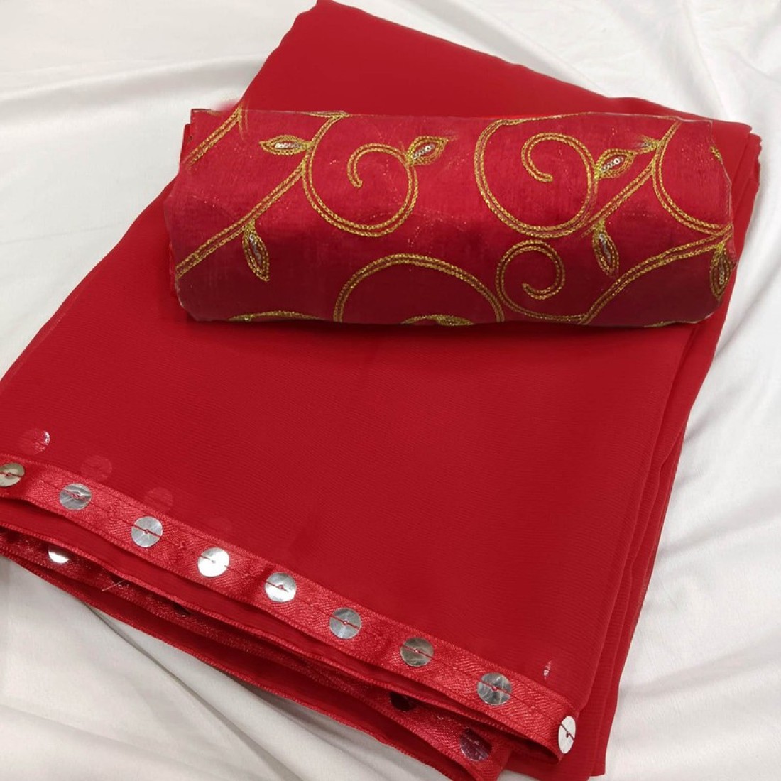 Buy Sareez House Solid/Plain Bollywood Georgette Red Sarees Online @ Best  Price In India